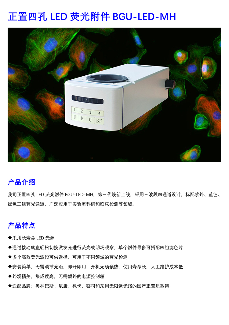 正置四孔LED荧光附件BGU-LED-MH-显微镜荧光led光源-明慧显微镜LED荧光模块